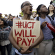 Students protest during a mass demonstration about school fees at University of Cape Town, October 2015. .